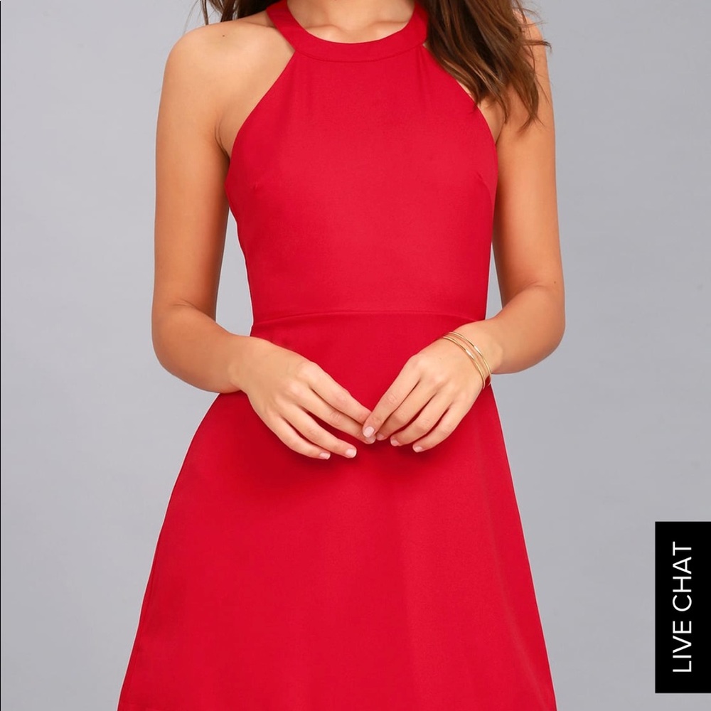 MAMACITA RED HALTER SKATER DRESS